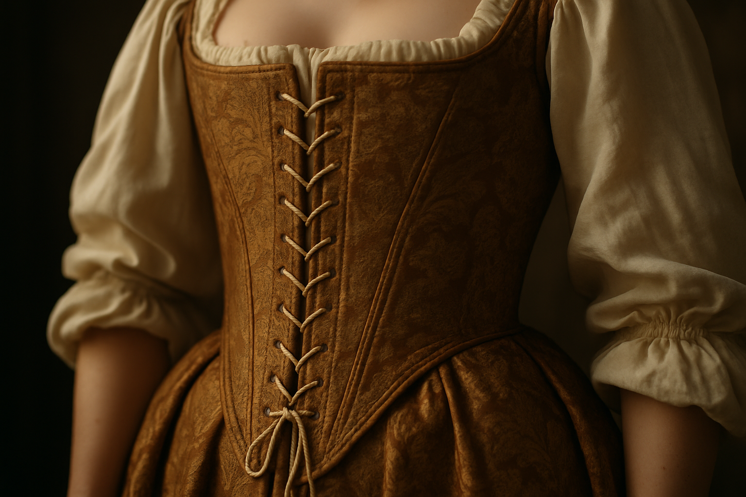 close up van historisch corset gedragen door vrouw